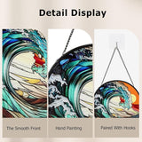 Suncatcher Stained Glass Window Hanging - Waves Glass Panel with Metal Chain and Hooks Handmade Sun Catcher Decoration for Window Garden Home Christmas & Birthday Gifts