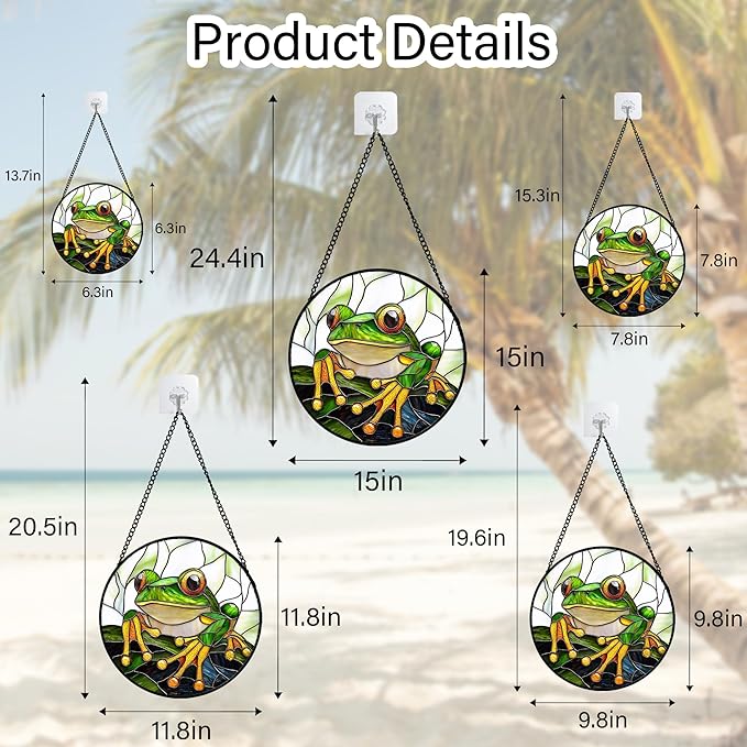 DASTOLL Stained Glass Window Hanging, Green Frog White Petals Sun Catchers Colorful Glass Panel Cute Suncatcher Decor for Birthday for Women, Men, Wife, Aunt, and Mom 6.3 in