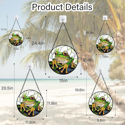 DASTOLL Stained Glass Window Hanging, Green Frog White Petals Sun Catchers Colorful Glass Panel Cute Suncatcher Decor for Birthday for Women, Men, Wife, Aunt, and Mom 6.3 in