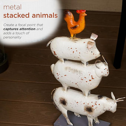 Alpine Corporation MBG188HH Metal Stacked Farm Animals Decor, Outdoor Statue for Patio, Lawn & Garden, 19" H, Multicolor