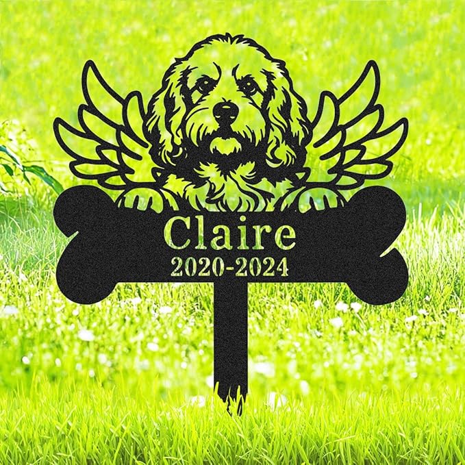 Custom Pet Grave Marker Cocker Spaniel Memorial Plaque for Loss Dogs, Personalized Wings Dog Memorial Stake Yard Garden Outdoor Decor Sign, Metal Dog Burial Marker Sympathy Remembrance Gift