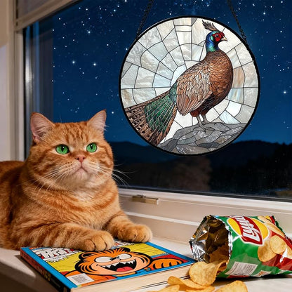 CHATYOUNG Stained Glass Window Hanging Peacock Large 15" - Birds Suncatcher Door Garden Home Decor and Christmas Valentine for Grandma Nana Mom Women Wife Men Bird Lovers