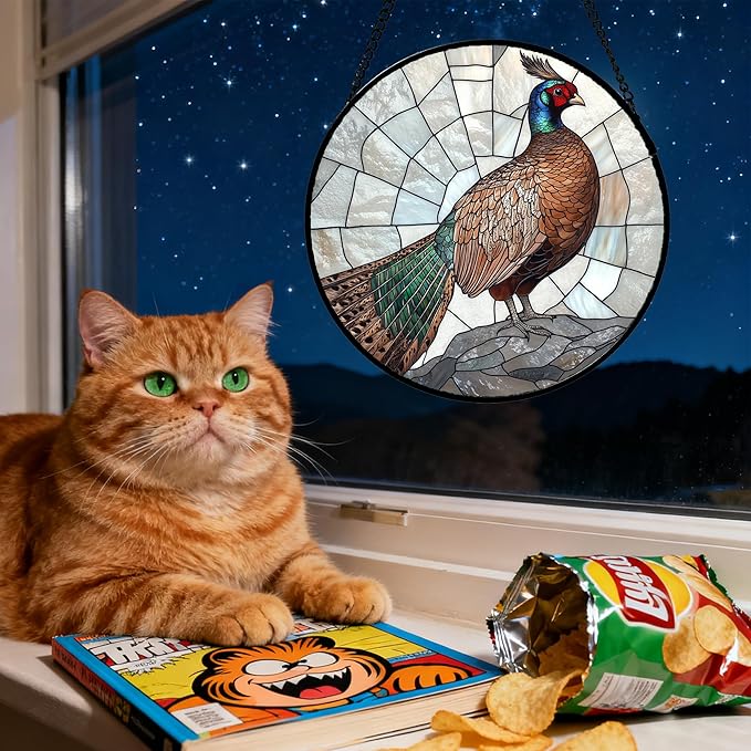 CHATYOUNG Stained Glass Window Hanging Peacock 9.8" - Birds Suncatcher Door Garden Home Decor and Christmas Valentine for Grandma Nana Mom Women Wife Men Bird Lovers