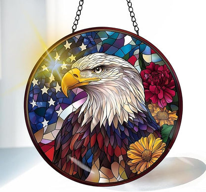 VAIIEYO Eagle Sun Catcher Stained Glass Window Hanging Ornament, Handmade Bird Sun Catcher Animal Decoration with Hooks for Window Garden Home, Mother's Day & Birthday Housewarming Gift (7.8 inch)
