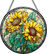 Sunflower Stained Glass Window Hanging Suncatchers, Sunflower Flower Sun Catchers Indoor Window Glass Wall Art Decor, Floral Wall Hanging Decorations Sculptures, 7.9x7.9in