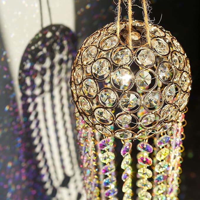 16.7" Chandelier Wind Chimes Crystal Suncatcher Window Hanging Sun Catchers AB Color Crystal Prism Rainbow Maker Pendant Ornament for Christmas Tree
