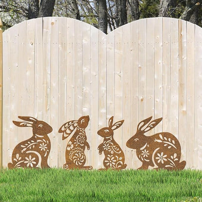 4 Pcs Metal Rabbits Garden Statues, Metal Rusty Yard Art Animals Garden Stakes Rabbit Silhouette,Rabbits Yard Art, Flowerbed Decoration, Outdoor Decor