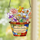 Personalized Grandmas Garden Stained Glass Acrylic Suncatchers, Custom Name Birth Month Flowers Window Hanging Ornament, Mothers Day Christmas Birthday Gifts for Grandma Mom Nana Mimi (Style 07)