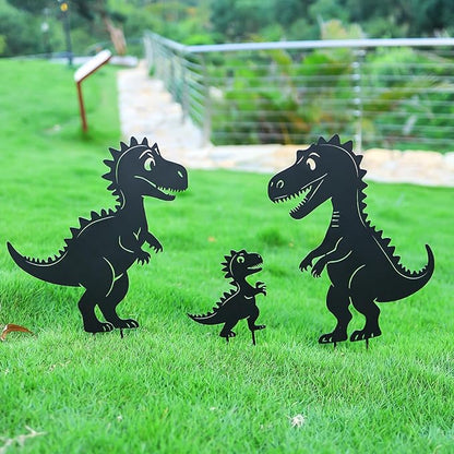 Metal Decorative Garden Stakes, Dinosaur Garden Decor for Outside Gifts for Women Men,Black Dinosaur Silhouette Statues Decorations for Yard Art, Patio, Backyard, Outdoor, Lawn, Forests