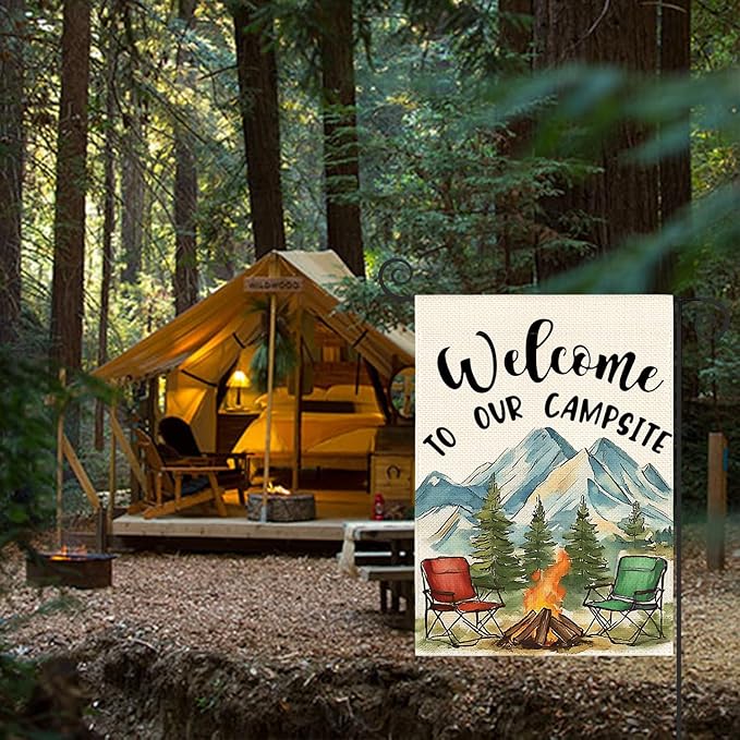 AVOIN colorlife Welcome To Our Campsite Camping Garden Flag 12x18 Inch Double Sided, RV Campfire Camper Yard Outdoor Decoration