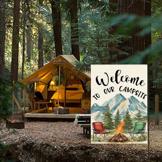 AVOIN colorlife Welcome To Our Campsite Camping Garden Flag 12x18 Inch Double Sided, RV Campfire Camper Yard Outdoor Decoration