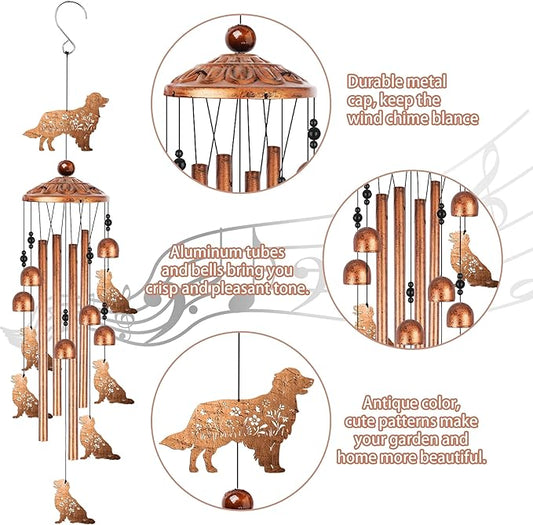 Golden Retriever Wind Chimes for Outside, Golden Retriever Gifts for Women Men Metal Windchimes Outdoors, Dog Home Garden Patio Yard Decor