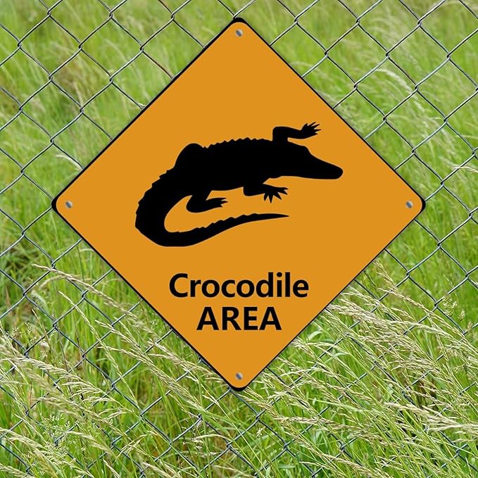 Crocodile Crossing Xing Sign Beware of Crocodile Metal Sign Ocean Animal Funny Warning Sign Crossing Zone Sign for Farm Yard Front Door Indoor Outdoor Street Sign 12x12in