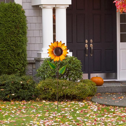 Glitzhome Fall Decorations Outdoor 42" Metal Giant Sunflower Yard Stake or Hanging Sign for Home Outside Garden Lawn Porch Thanksgiving Decorating