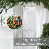 Faux Stained Glass Fall Suncatchers for Windows Hanging, Thanksgiving, Maple Leaf Suncatcher, 2D Acrylic Maple Leaves Fall Ornaments, Christmas Tree Decorations, Autumn Decor Party Supply (Autumn Owl)
