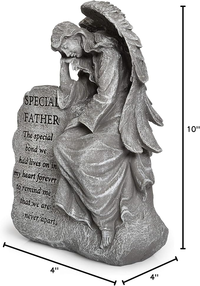 Besti Garden Memorial Stone Angel - Cold-Cast Ceramic Graveyard Remembrance Decoration - Outdoor Sculpture and Engraved Design with Special Father Quote - Sympathy Gift