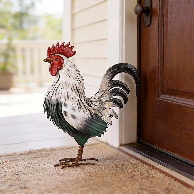 Ratuor Rooster Garden Statue Sculpture Metal Chicken Yard Decor Outdoor Figurines Patio Backyard Decoration