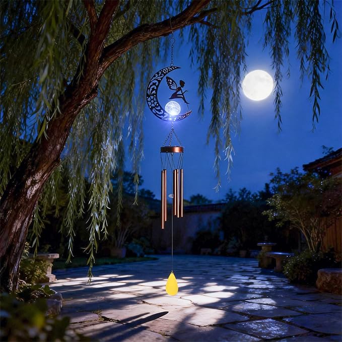 Taman Wind Chime - 43.5" Fairy Solar Wind Chimes Valentine's Day Gift for Outside Crackle Glass Ball Decorative Memorial Gift, Aluminum Tubes for Home, Outdoor, Yard, Patio,Garden Decor