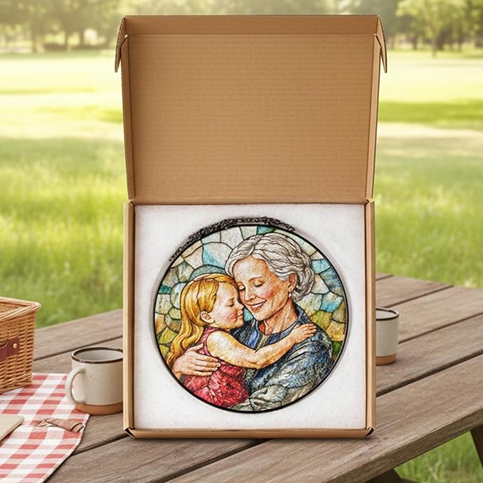 Personalized Grandma Stained Glass Sun Catcher, Custom Photo Window Hanging, Personalized Stained Glass, Gift for Grandma, Grandparents, Christmas, Birthday, Keepsake, Christmas Ornament, P3