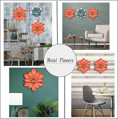 Pink Metal Flower Wall Art Decor, 11“ Rustic Modern Floral Sculpture, Distressed Hanging Home Decoration Accent Artworks for Indoor Bedroom Living Room Office Outdoor Garden Patio