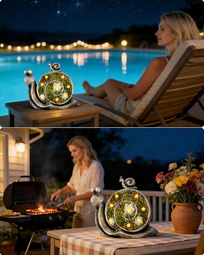 Snail Solar Lights Outdoor, 7 LED Solar Powered Garden Decor for Pathway Lawn Yard - Weatherproof Garden Statue Ornaments, Birthday Gift for Mom Grandma
