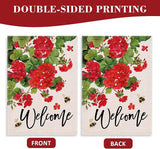 Welcome Summer Geranium Decorative House Flag, Spring Red Floral Flowers Bee Garden Yard Outside Decorations, Farmhouse Outdoor Large Home Decor Double Sided 28 x 40