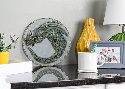 NAT & Jules Animal Character Dimensional Indoor Outdoor 12 inch Round Cast Resin Decorative Garden Stepping Stone, Patio, Walkway Sculpture Yard Art, Green Dragon