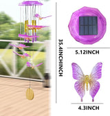 Outdoor Solar Wind Chime Decoration, Mother's Day Birthday Gifts for Grandma, Mom and Family, Outdoor Garden and Courtyard Wind Chime Accessories (Purple Butterfly)