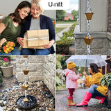 U-nitt Rain Chain Water Collection for Gutters Rainwater Catcher & Diverter, 8.5 FT Chains for Outside Garden, Golden Square Cups, Roof Downspout, Works with Heavy Rain, w/Gutter Clip for Rainchains