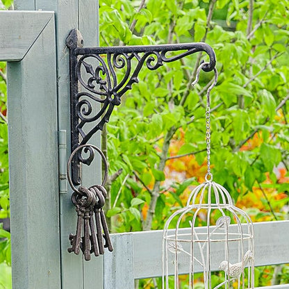 Sungmor Decorative Cast Iron Wall Bracket for Hanging Baskets – 2 Pack Heavy Duty Plant Hanger Hook for Outdoor/Indoor Use – Vintage Black Metal Hanging Bracket for Lanterns, Bird Feeders, Signs