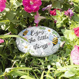 Spring Decorative Garden Stones Outdoor, 6x4.1In Enjoy The Little Things Bee Stone with White Flower, Concrete Stepping Stones for Walkway Pathway Yard Outside