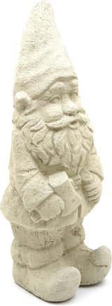Garden Gnome with Hatchet: Solid Durable Stone Statue with Vintage Texture. Sealed for Outdoor Use. Handcrafted USA. (Classic/White)