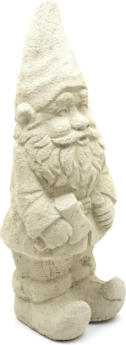 Garden Gnome with Hatchet: Solid Durable Stone Statue with Vintage Texture. Sealed for Outdoor Use. Handcrafted USA. (Classic/White)
