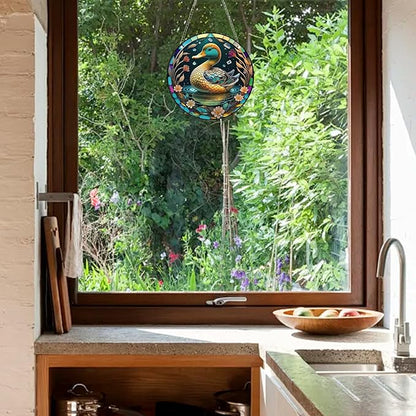 Duck Acrylic Window Hanging,Stained Window Hanging Decor Colorful Ornament,Stained Two-Sided Panel Hangings Decoration,Acrylic Suncatcher for Garden Kitchen Living Room