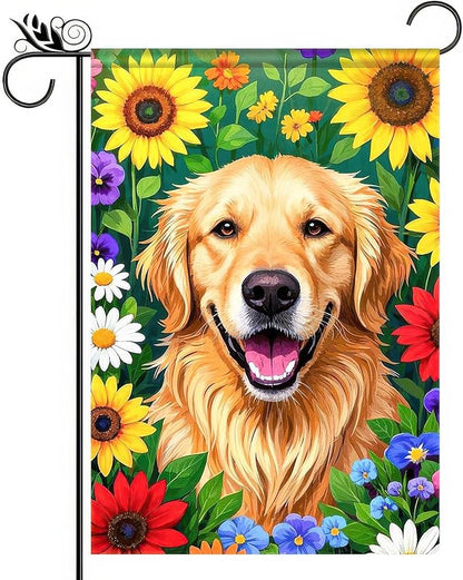 BlissYard Spring Dog Garden Flag Double Sided 12x18 Inch Cute Golden Retriever Seasonal Welcome Small Flags For Outside Outdoor Decor Yard Farmhouse Holiday Spring Summer Decorations Yard Flags