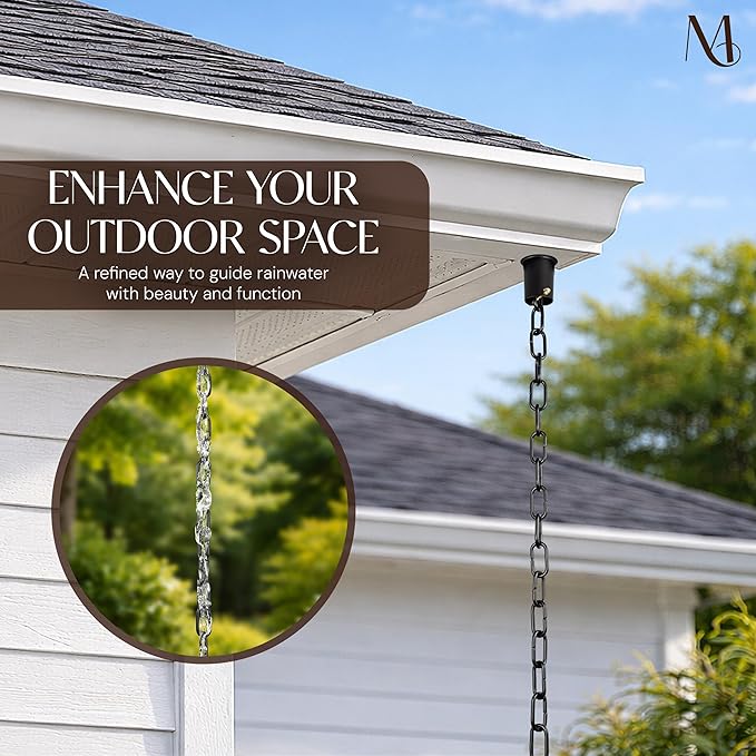 Monarch Rain Chains Aluminum Trad Link Black Rain Chains for Gutters – 8.5 ft Black Decorative Rainchain Outdoor Durable Heavy Duty Gutter Chain Downspout, Modern Rainchains for Outside
