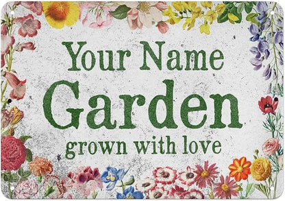 Customize Metal Signs with Name Garden Sign Personalized Waterproof Vintage Decorative Metal Print for Wall Decor Home Garden Ideas Gifts Made in USA
