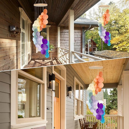 Colorful Gradient Spiral Shape Capiz Shells Windchime,Shell Wind Chimes for Outside,Coastal Wind Chimes for Indoor/Outdoors,Seashell Wind Chimes,Best Hanging Decor for Balconies,Garden,Yard
