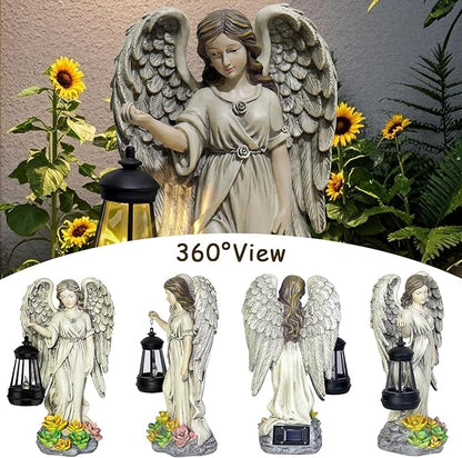 NBQQ Angel Outdoor Garden Decor, 11.8 inches Waterproof Statue with Solar Light for Outside Yard Art, Patio Balcony Front Lawn Ornaments, Warm White Automatic LED, Gifts for Mom Grandma Women