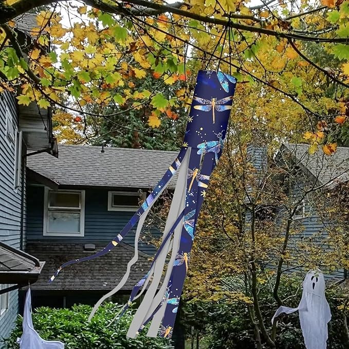 Jeiento Blue Dragonfly Windsock Flag Recycle Wind Socks for Outside,Party Home Farmhouse Yard Wind Sock Outdoor Hanging Decor,2 Piece Set|40-Inch Windsock Flag
