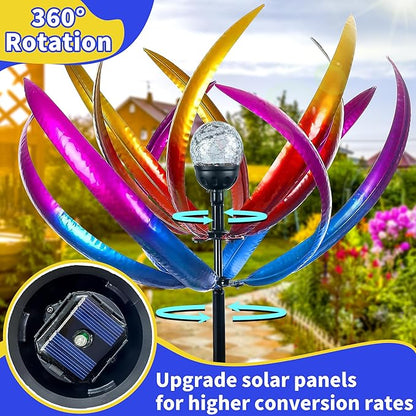 Wind Spinners Outdoor for Yard and Garden - Wind Sculptures & Spinners - 70 Inch Wind Spinner with Solar Powered Multi-Color Glass Ball Light for Yard Garden Backyard Lawn Decorations -Purple and Blue