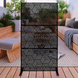 Metal Privacy Screen, 72" H x 36" W Freestanding Privacy Screens, Patio Decorative Metal Fence Panels with Stand, Portable Divider Screens, for Backyard/Patio/Deck (Black-Rhombic, 72''H×36''W)