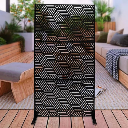 Metal Privacy Screen, 72" H x 36" W Freestanding Privacy Screens, Patio Decorative Metal Fence Panels with Stand, Portable Divider Screens, for Backyard/Patio/Deck (Black-Rhombic, 72''H×36''W)