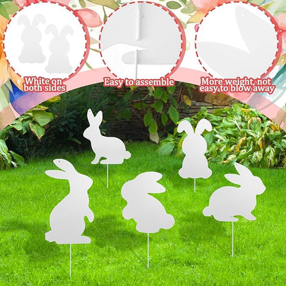 5 Pcs Metal Easter Yard Decorations Outdoor Easter Bunny Yard Signs with Stakes Cute Spring Rabbit Decorative Lawn Signs for Indoor Outdoor Garden Pathway Walkway Spring Holiday Party Decor