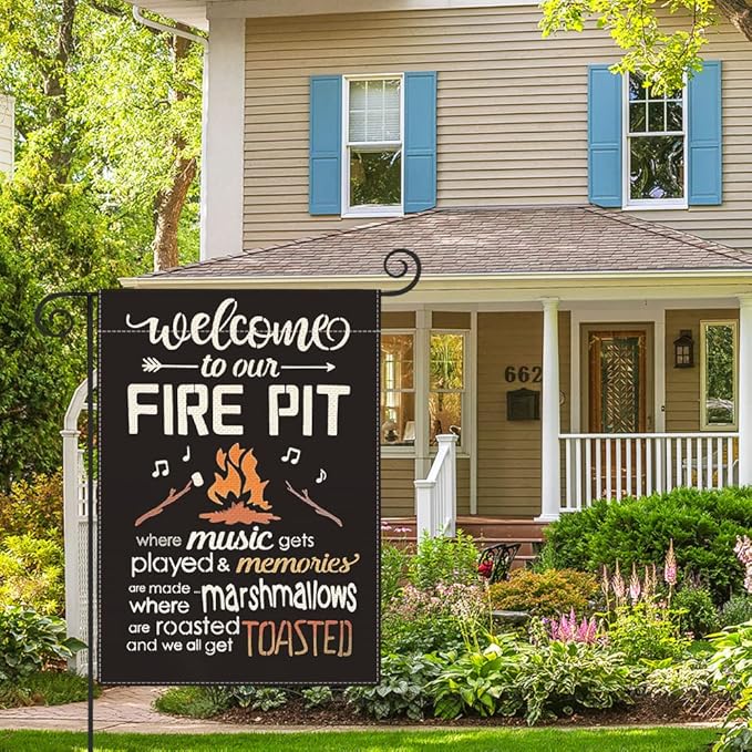 AVOIN colorlife Welcome To Our Fire Pit Camping Garden Flag 12 x 18 Inch Double Sided, RV Campsite Campfire Camper Yard Outdoor Decoration