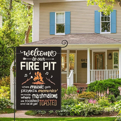 AVOIN colorlife Welcome To Our Fire Pit Camping Garden Flag 12 x 18 Inch Double Sided, RV Campsite Campfire Camper Yard Outdoor Decoration
