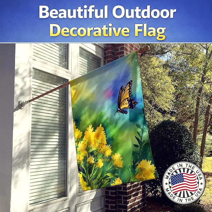 Caroline's Treasures Kentucky Goldenrod in Watercolor House Flag Large Porch Sleeve Pole Decorative Outside Yard Banner Artwork Wall Hanging, Polyester, House Size, Multicolor