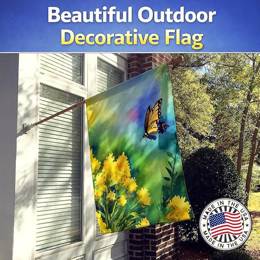 Caroline's Treasures Kentucky Goldenrod in Watercolor House Flag Large Porch Sleeve Pole Decorative Outside Yard Banner Artwork Wall Hanging, Polyester, House Size, Multicolor