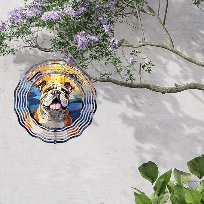 Bulldog Wind Spinners Outdoor Dog Memorial Gifts, 3D Metal Kinetic Hanging Garden Wind Spinner, Spinner Decor, Wind Sculptures for Outdoor & Indoor, Window, Yard Decor (Bulldog 3)