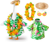 DECOHS 4 Pcs/Set Hawaiian Porch Goose Outfits, Summer Lawn Goose Costume, Yard Goose Clothes Hawaiian Wreath with Straw Hat Glasses for 23" Statue Patio Garden Decoration